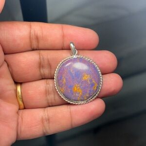Natural Purple Stone Silver Plated Pendant